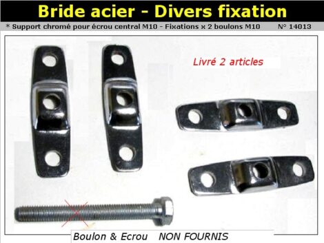 Lot 2 Brides divers fixations - 100 x 25mm 3 trous 10 mm - Acier chromé – Image 2