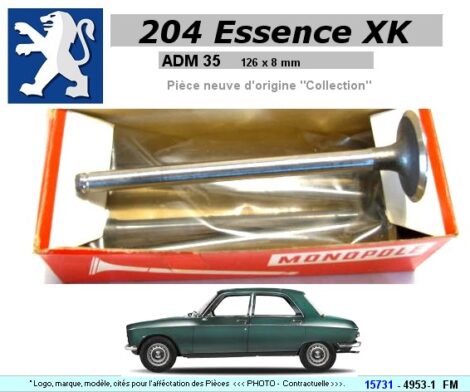 Soupapes Admission - PEUGEOT 204 Essence 35 x 126  x 8 mm - OR 0948-26